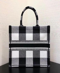 Dior Book Tote In Off-White & Black Embroidered Canvas