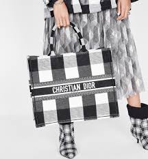 Dior Book Tote In Off-White & Black Embroidered Canvas