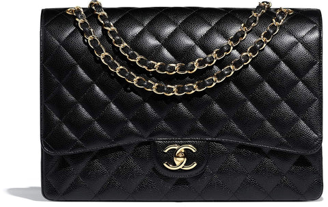 Chanel Classic Maxi Handbag Black Grained Calfskin Gold-Toned