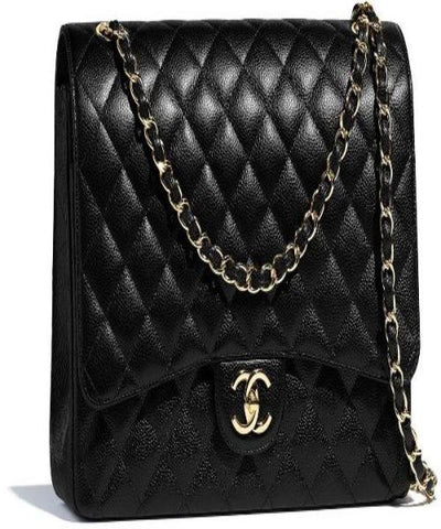 Chanel Classic Maxi Handbag Black Grained Calfskin Gold-Toned