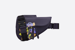 Dior Saddle Bag Navy Blue Grained Calfskin And Alex Foxton Floral