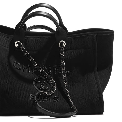 Chanel Deauville Fabric Tote Black/Gray