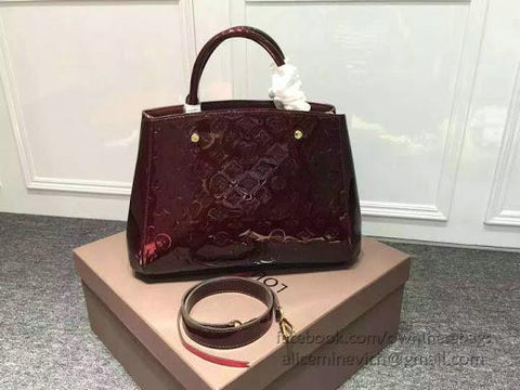 LV Montaigne BB Tote Bag Monogram Vernis Amarante